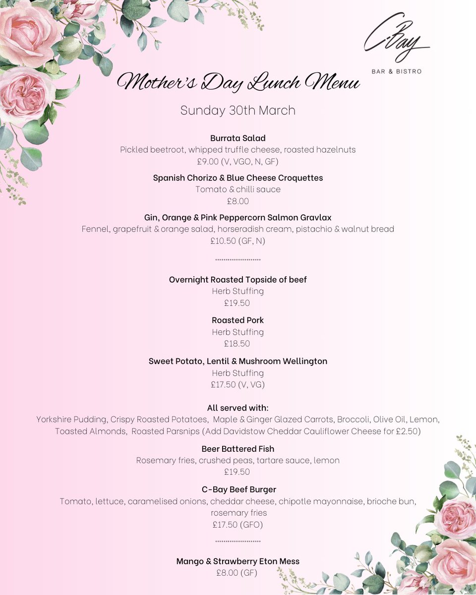 Last couple of tables available to book now....

Just give us a ring on 01637 830229 or book via our website. crantockbay.co.uk