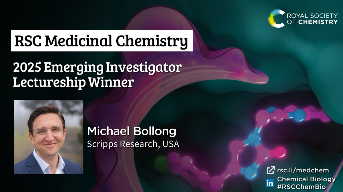 RSC Medicinal Chemistry (@rsc_medchem) on Twitter photo 📢We are delighted to announce that <a href="/MichaelBollong/">Michael Bollong</a> (<a href="/scrippsresearch/">Scripps Research</a>) has been awarded the 2025 RSC Medicinal Chemistry Emerging Investigator Lectureship🎉
Join us in congratulating Michael and read our blog to find out more about him and his work: blogs.rsc.org/md/2025/01/30/… 📢We are delighted to announce that <a href="/MichaelBollong/">Michael Bollong</a> (<a href="/scrippsresearch/">Scripps Research</a>) has been awarded the 2025 RSC Medicinal Chemistry Emerging Investigator Lectureship🎉
Join us in congratulating Michael and read our blog to find out more about him and his work: blogs.rsc.org/md/2025/01/30/…