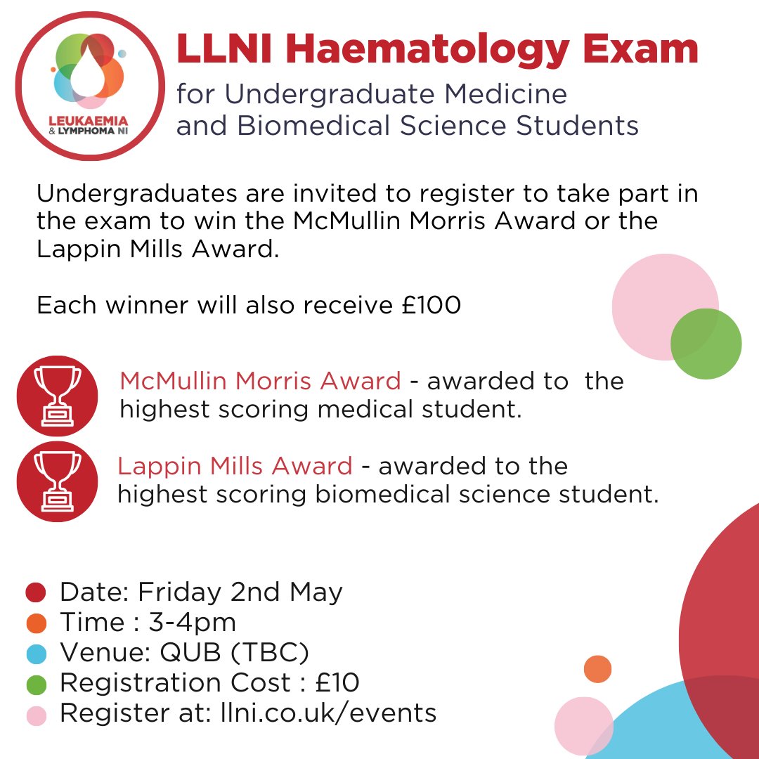 🥼 Calling all Undergraduate Medicine and Biomedical Science Students 🔬

You can now register to take part in the inaugural LLNI Haematology Exam to win £100 and one of two new LLNI Awards. 

You can register now at: llni.co.uk/events

#LLNIAwards #FundingTheFuture