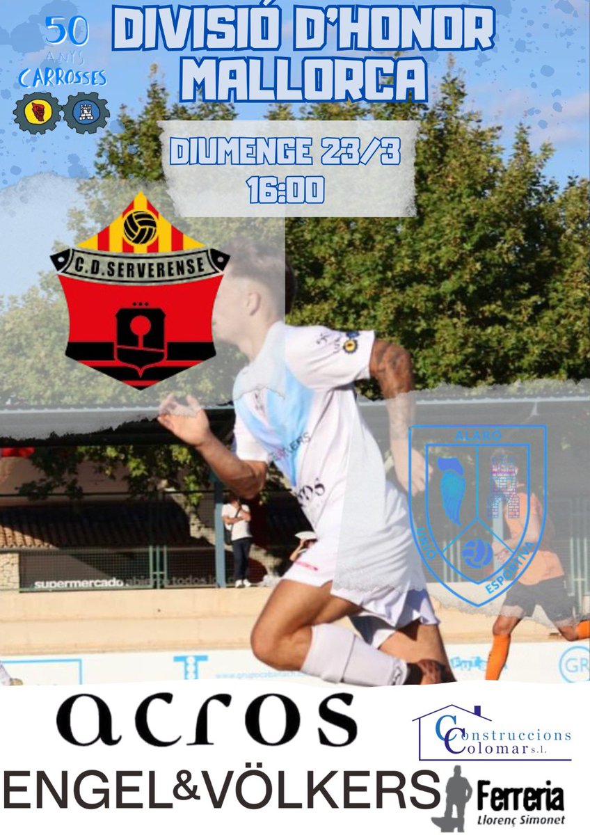 🚘⚽️ 

🔛Diumenge (23/03) 

🆚C.D Serverense 

🏟️Ses Eres 

🕓a les 16.00 

AMUNT BLANCS 🤜🏻🤛🏻🤍