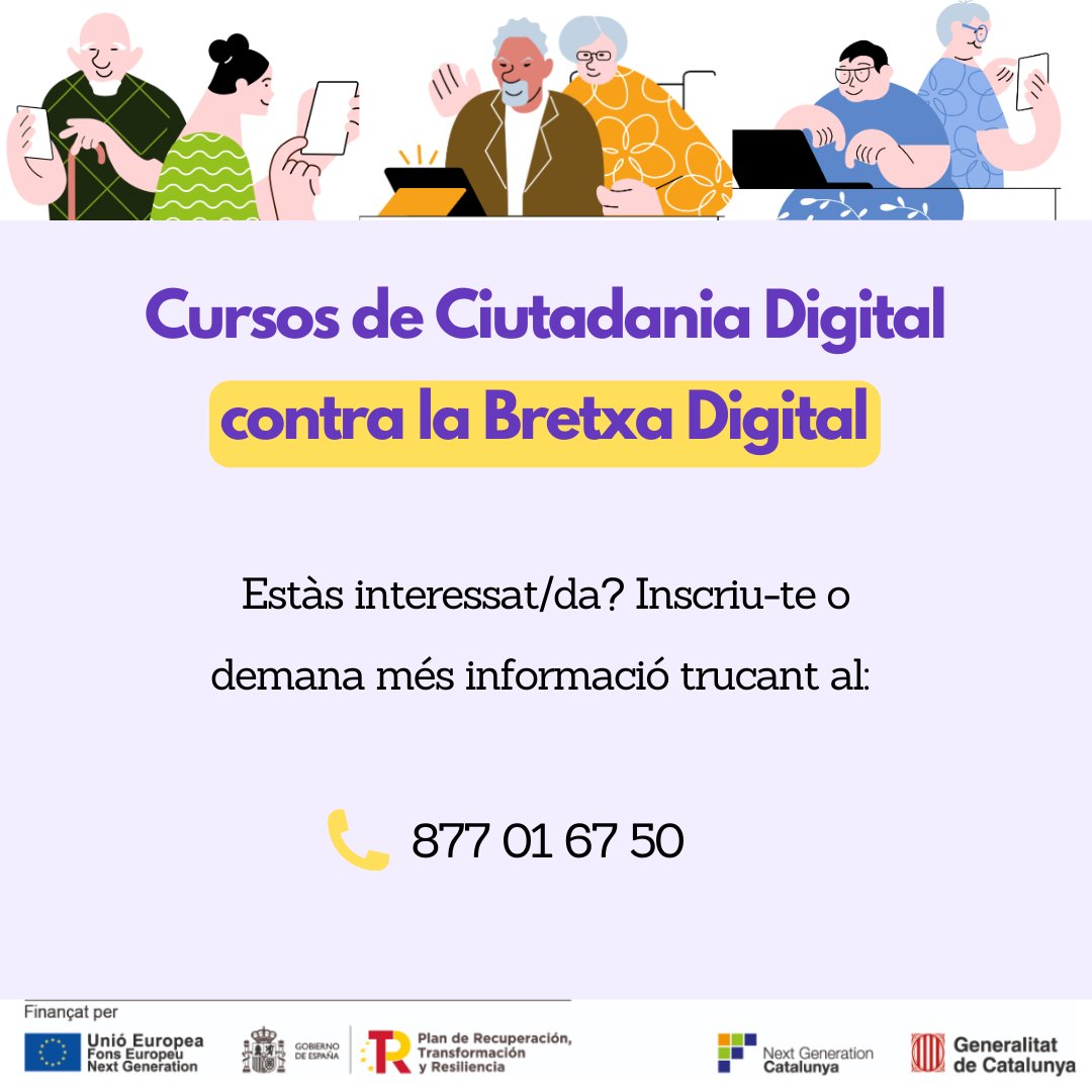 📲 El programa 'Més digitals' arriba a les Terres de l'Ebre!

💡 Una iniciativa de la Generalitat de Catalunya que ofereix cursos gratuïts amb l'objectiu de formar a la ciutadania amb l'ús del telèfon mòbil.

📞 Si estàs interessat/da, truca'ns al 877 01 67 50!

#FormacióDigital