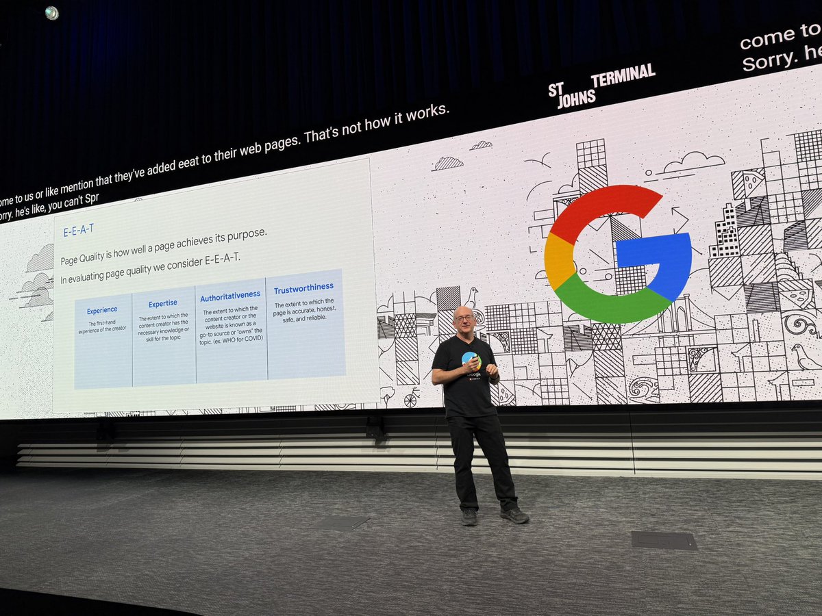 Google defines EEAT but says you can’t sprinkle EEAT on your site. It doesn’t work like that. Via <a href="/JohnMu/">John 🧀 ... 🧀</a>