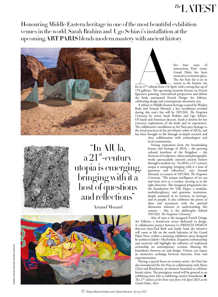 arnaud__morand's tweet photo. Featured in @BazaarArabia with #VillaHegra with “NEUMA, The Forgotten Ceremony” 🙏🎨🌬️ 

A proposition of artists Sarah Brahim and Ugo Schiavi - soon at @GrandPalaisRmn https://t.co/WqF7fJ07Lm