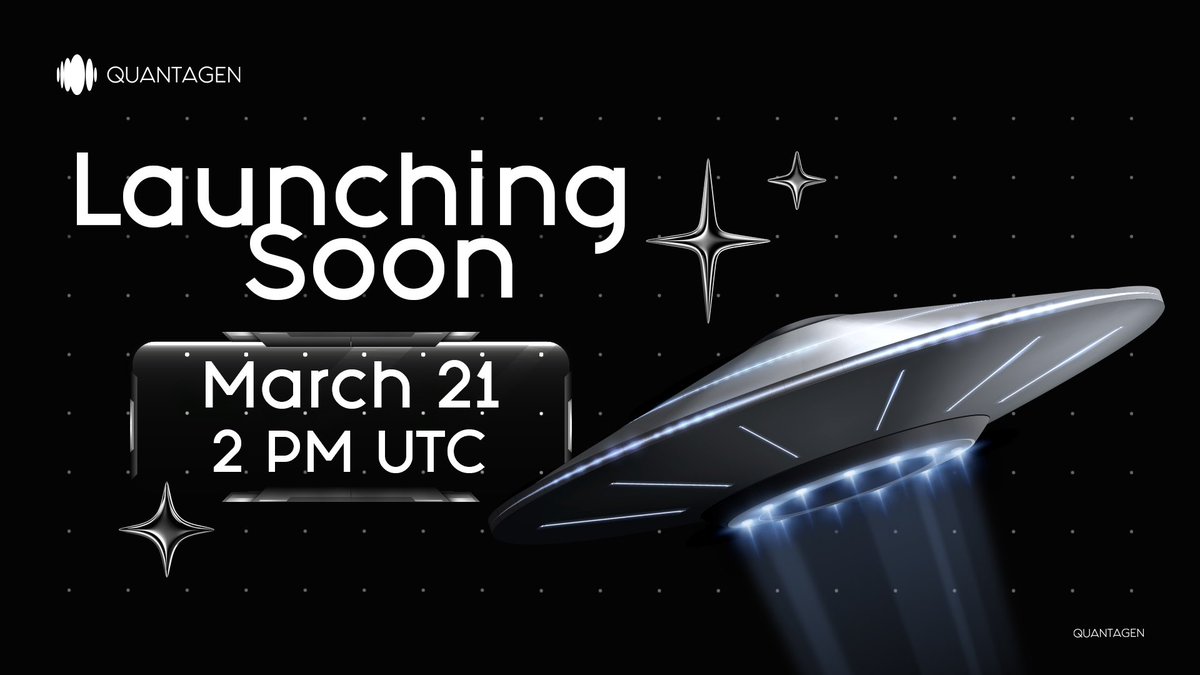 QuantagenAI's tweet photo. Quantagen launches on March 21 at 2 PM UTC on #BSC 

Get ready to experience the future of AI-powered crypto intelligence with on-chain research, technical analysis, and portfolio optimization—all in one seamless platform.    

The countdown is on! https://t.co/nJza0TWGQI