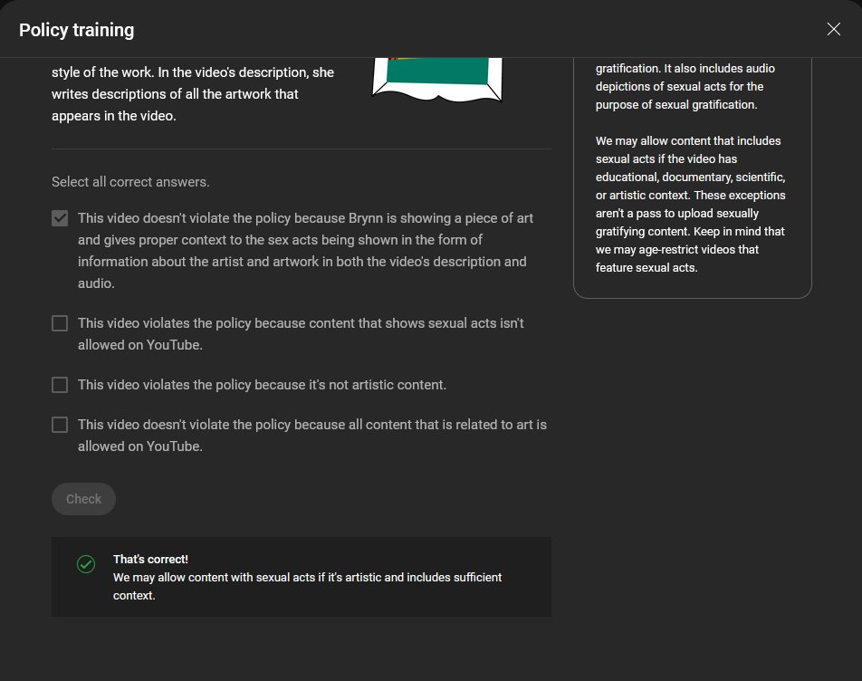 FrayMmd's tweet photo. 800-char appeal with no way to include evidence is insufficient, so:

@TeamYouTube 's content policy expressly permits nudity given the following:
1) Proper context is provided
2) The content is produced for artistic purposes
3) It is not produced for sexual gratification

1/5 https://t.co/zUVwqR9FnU
