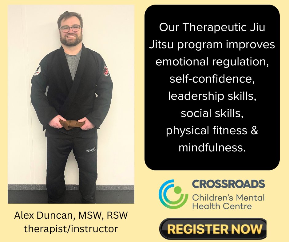 The next session starts on May 6th.  There are still spots available!  Visit crossroadschildren.ca/jiu-jitsu-prog… for details.