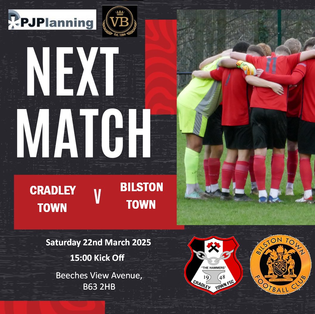 🔴⚫️⚒️BLACK COUNTRY DERBY - NON LEAGUE DAY ⚒️⚫️🔴

This Saturday sees us taken on Bilston Town at The Beeches.  It was a close fought contest earlier this season and we will be looking for a result to continue their play off push.

Be great to see you come and support the club on