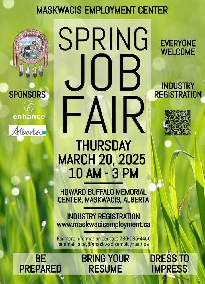 DFWAlberta's tweet photo. Come join us at the #Maskwacis Spring Job Fair today!

#wetaskiwin #leduc #camrose #albertajobs #abjobs #dfwcareerservices https://t.co/Ar60qubqgu