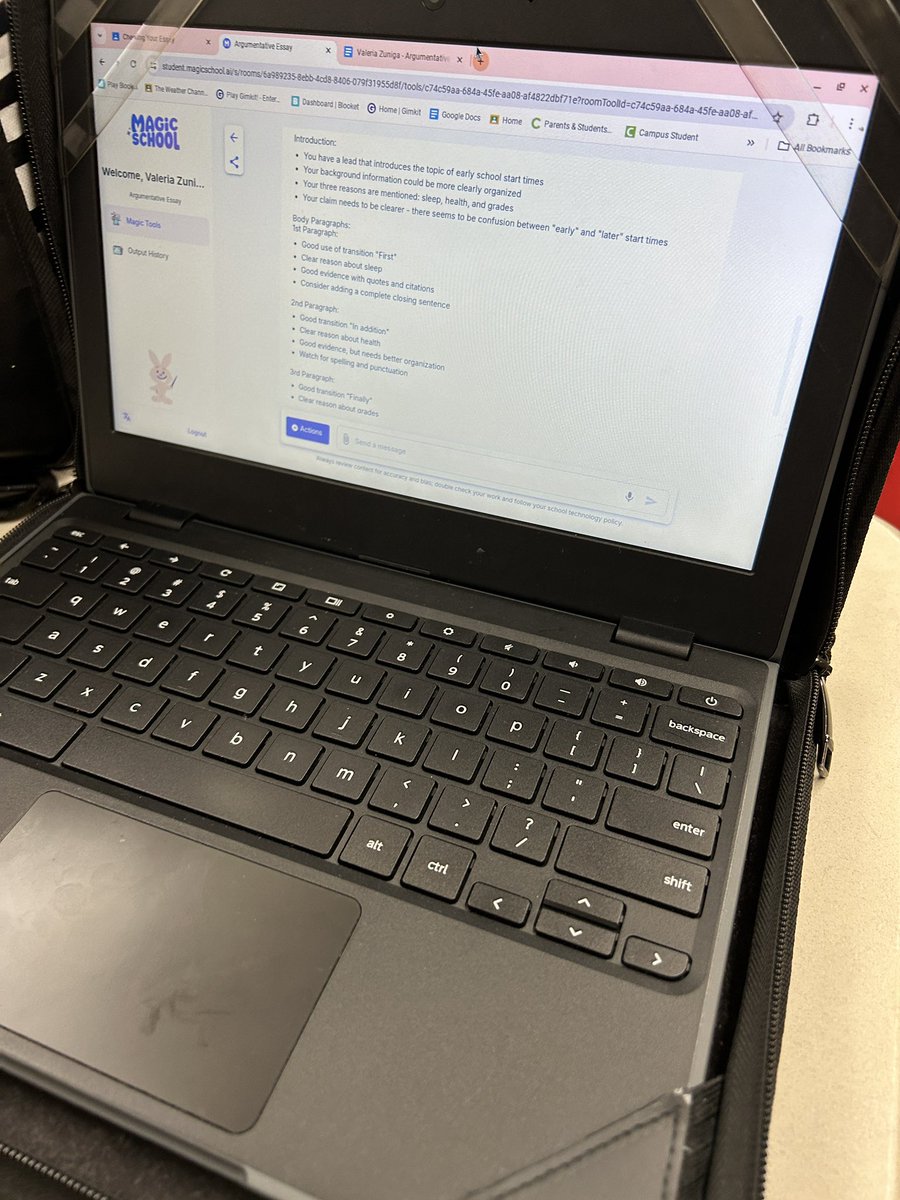 MadisonTrumbull's tweet image. Mrs. Heffernan’s students are working hard on editing and revising their Argumentative Essays! Students wrote their essays and used Magic School AI to give them feedback about their use of transitions in their writing. @padlet @Newsela @magicschoolai