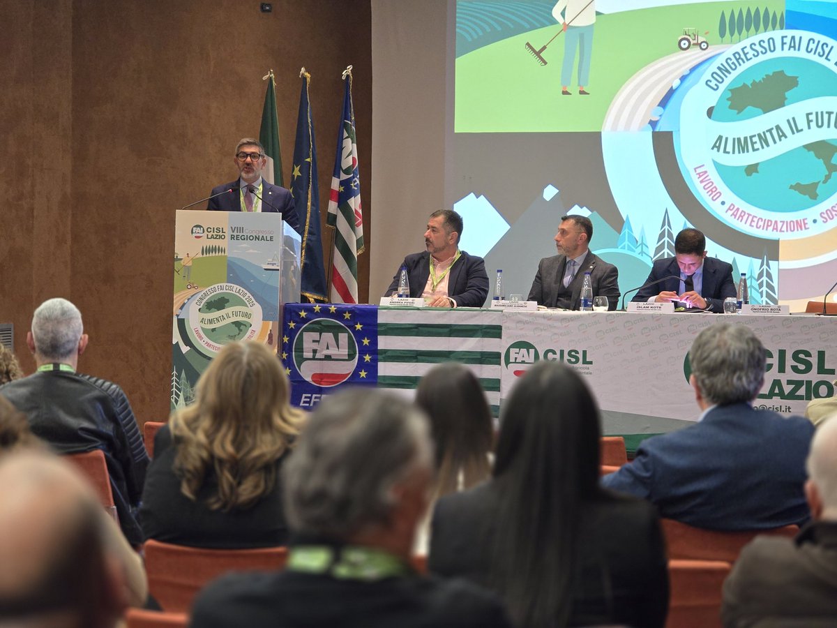 fai_cisl's tweet photo. 📢 #alimentailfuturo 💪 #Lavoro #Partecipazione #Sostenibilità 
👉 Svolto a #Tivoli l'VIII Congresso della #FaiCisl #Lazio. Il neo Consiglio generale ha proposto di avviare un ulteriore periodo di reggenza, sulla quale si esprimerà prossimamente la Segreteria nazionale per comporre la squadra che guiderà l’organizzazione. 
All’evento anche l'assessore regionale Giancarlo Righini e il Presidente nazionale di @TerraVivaCisl Claudio Risso. 
📷 Sul nostro sito, la fotogallery e il comunicato con le dichiarazioni del reggente regionale e Segretario nazionale Massimiliano Albanese,  del Segretario generale della @Cisl_Lazio Enrico Coppotelli e del Segretario Generale della #FaiCisl nazionale @OnofrioRota 
👉 https://t.co/8IVSRXoHfB