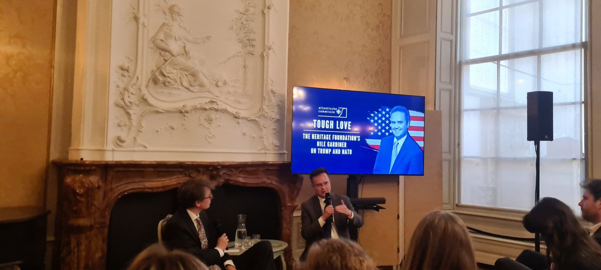 Nile Gardiner from <a href="/Heritage/">Heritage Foundation</a> interviewed by <a href="/Thomas_C_A/">Casper Thomas</a> about 'Tough love: Trump &amp;  NATO'.  Tough dislike for EU
emerged more prominent. 

Organized by <a href="/Atl_Comm/">Atlantische Commissie</a> at <a href="/Pulchri/">Pulchri Studio</a>. 
#Trump #HeritageFoundation
#project2025 #NATO #EU #transatlantic #StrongerTogether #security #Europe #US