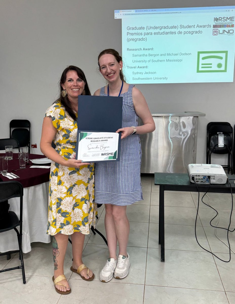 usmSTEMed's tweet image. Samantha Bergeron &amp;amp; Michael Dodson won the Graduate Student Research Award for their work, "Epistemological Foundations of Personalized Ecologies," at  ICRSME conference in Mexico. They also took some time to visit Mayan ruins with advisor Dr. Rachel Gisewhite! 
#centered #ICRSME