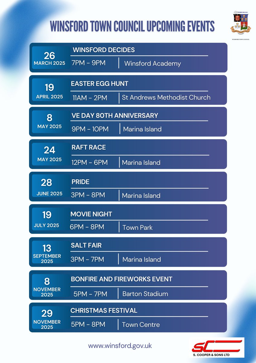 📅 Save the Dates! 🎉
Winsford Town Council has an exciting lineup of events for 2025