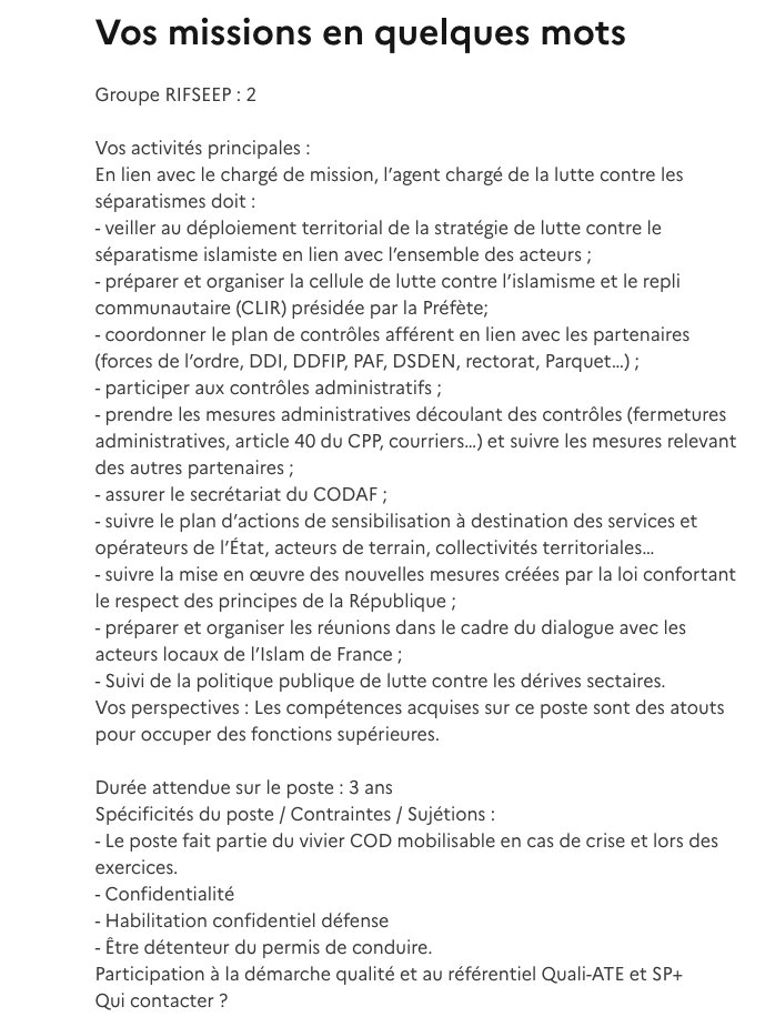 La chasse s'étend. Des préfectures embauchent des traqueurs de musulmans.

"Le séparatisme islamiste", ça n'est rien d'autre que la pratique de l'islam, et absolument pas le terrorisme.