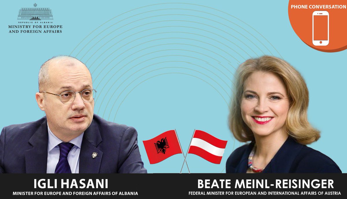 I had a valuable telephone conversation with Ms. Beate Meinl-Reisinger, newly appointed Minister of Foreign Affairs of Austria 🇦🇹. 

We shared our common perspective on further strengthening our excellent bilateral relations, and I extended Albania’s gratitude for Austria’s
