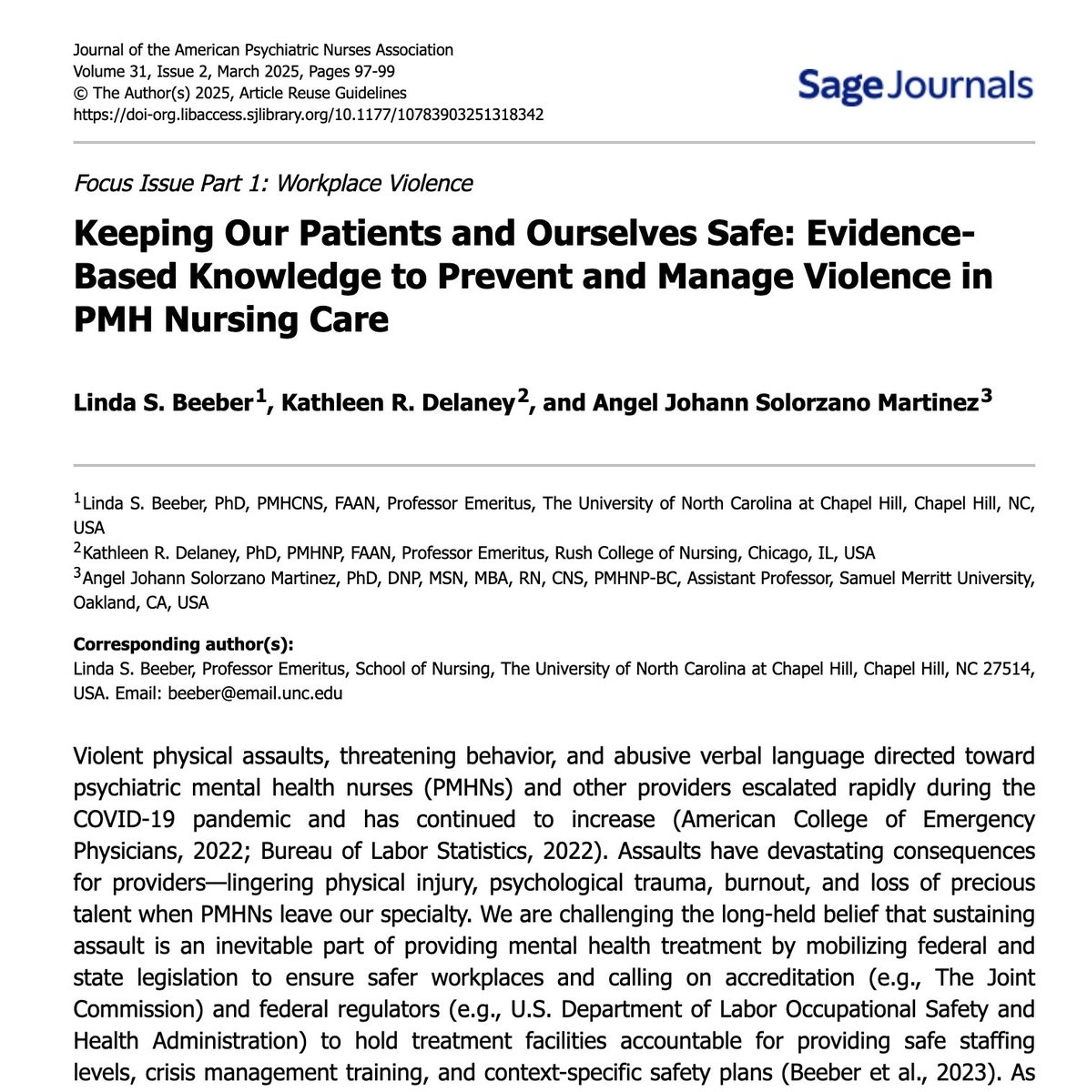 "Assaults have devastating consequences for providers—lingering physical injury, psychological trauma, burnout, and loss of precious talent when PMHNs leave our specialty. We are challenging the long-held belief that sustaining assault is an inevitable part... <a href="/AmerPsychNurses/">APNA</a>