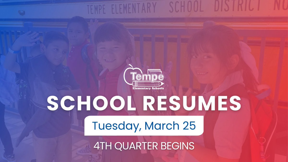 ⚠️ REMINDER: School resumes for all students on Tuesday, March 25. We hope every one had a wonderful Spring Break and are ready for the start of the 4th quarter!