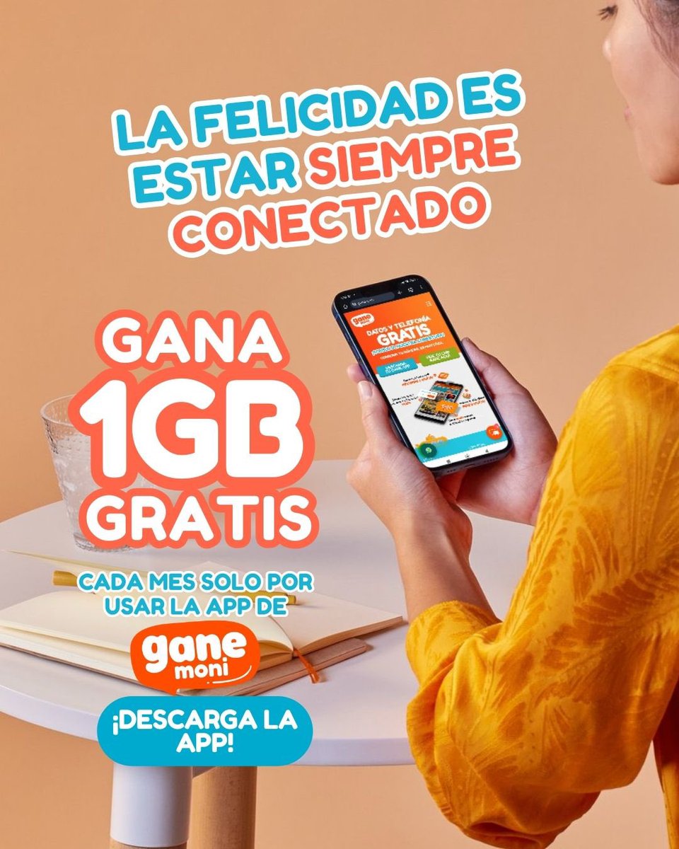 🌍✨ Hoy celebramos el Día de la Felicidad, y qué mejor forma de hacerlo que estando más cerca de quienes amas. 💙 Con la app de Gane Moni, te mantienes conectado y, además, recibes 1GB gratis cada mes solo por interactuar con la app📶💫