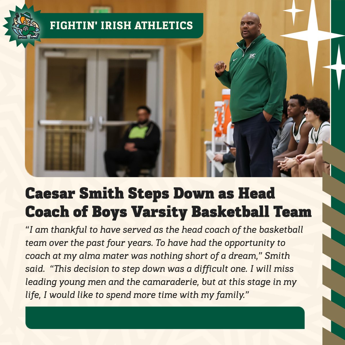 Sacred Heart Cathedral announced today that Dr. Caesar Smith ’98, will be stepping down from his role as Head Coach Boys Varsity Basketball.
Visit shcathletics.com to read the full press release.