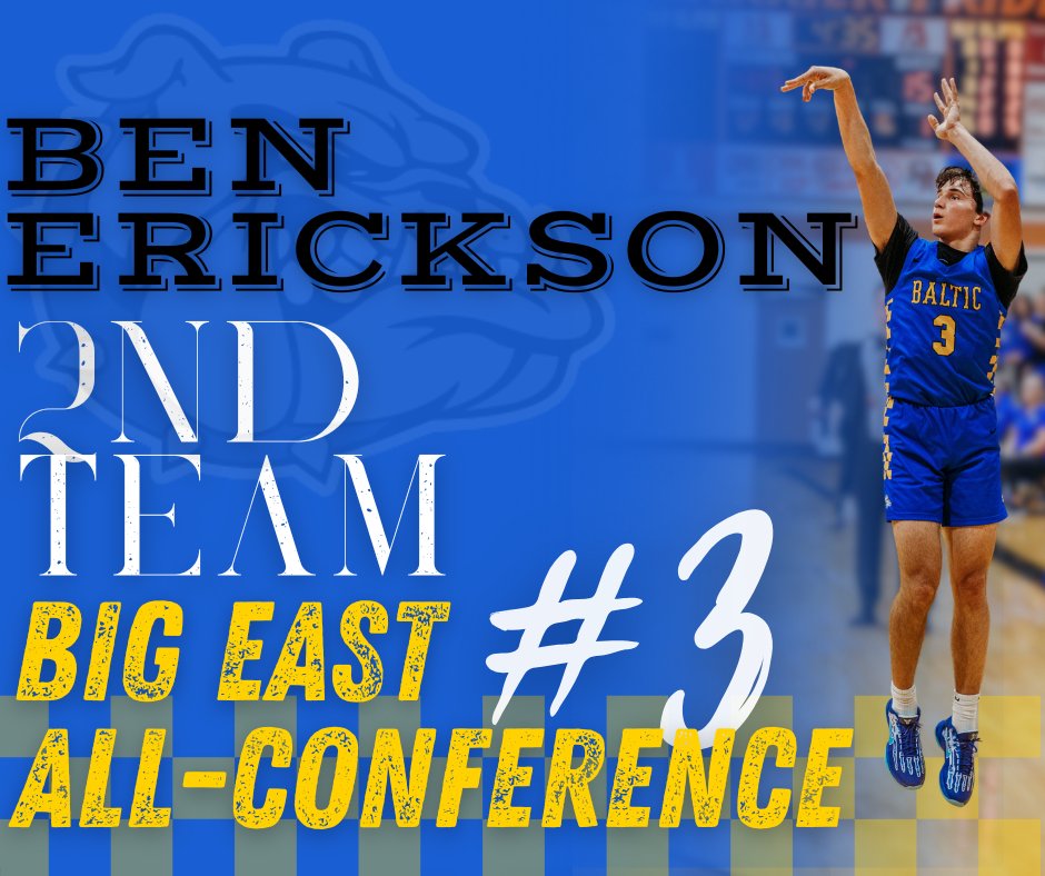 Baltic Boys Basketball (@bball_bhs) on Twitter photo Ben Erickson (6β1 Junior Guard) has been selected to the 2025 2nd Team Big East All-Conference Team. Ben averaged 12.4 pts 4.4 rebs 1.9 stl and 2.0 ast helping the Bulldogs to a 6-1 conference record this year. Congrats <a href="/BenEricksonBB/">Ben Erickson</a> on this honor! #CourageToClimb #BulldogGRIT Ben Erickson (6β1 Junior Guard) has been selected to the 2025 2nd Team Big East All-Conference Team. Ben averaged 12.4 pts 4.4 rebs 1.9 stl and 2.0 ast helping the Bulldogs to a 6-1 conference record this year. Congrats <a href="/BenEricksonBB/">Ben Erickson</a> on this honor! #CourageToClimb #BulldogGRIT