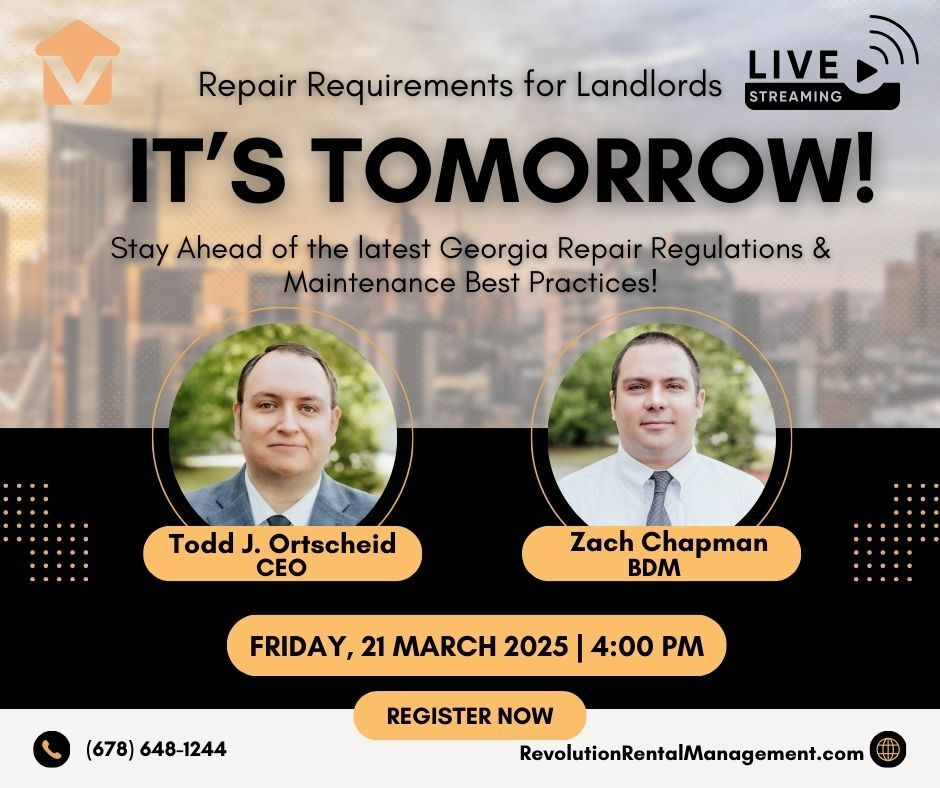 ⏳ It’s Tomorrow! Don’t Miss This Must-Attend Webinar! 🏠🔧

Landlords, are you ready for 2025 repair law updates? Join us TOMORROW at 2 PM EST for a live session!

🔗 Register NOW 👉 bit.ly/4boizYc

#RentalProperty #LandlordLaws #RealEstateInvesting #Webinar