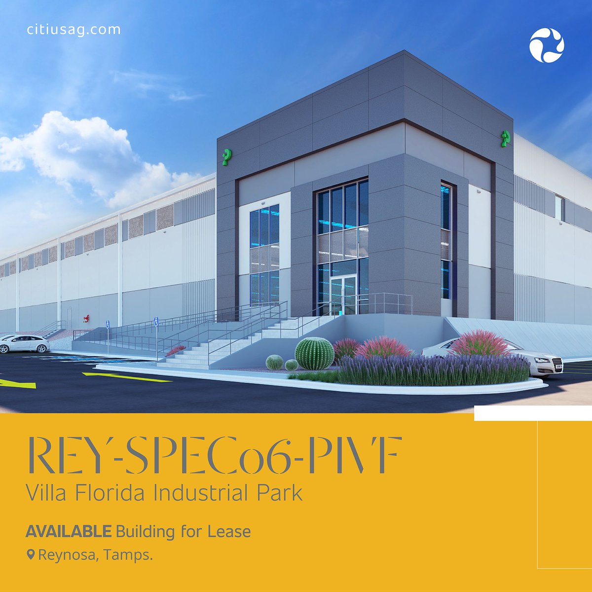 163,734 SF (15,212 m²) industrial building for lease in Villa Florida Industrial Park, Reynosa. Prime location near the US border, workforce, top companies &amp; infrastructure. Contact us! 

#RealEstate #CitiusAG #Reynosa