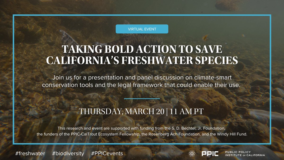 In one hour! Join us for a panel discussion about how to save CA’s #freshwater species—and bring them back to abundance, even in the face of a changing climate. #PPICEvents #cawater

Register here: bit.ly/3Fa8WjB