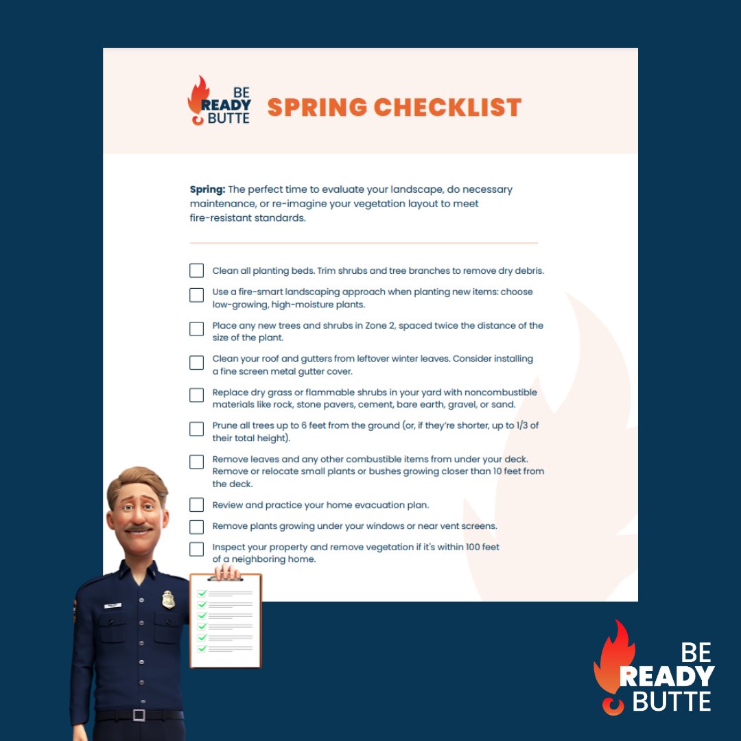 bereadybutte's tweet photo. #DidYouKnow Be Ready, Butte! has a seasonal disaster readiness checklist?
Take a look at the spring one here to get your property ready for the season: https://t.co/QvA02aQJmd
#BeReadyButte #wildfirepreparedness https://t.co/cTp29sW9mn