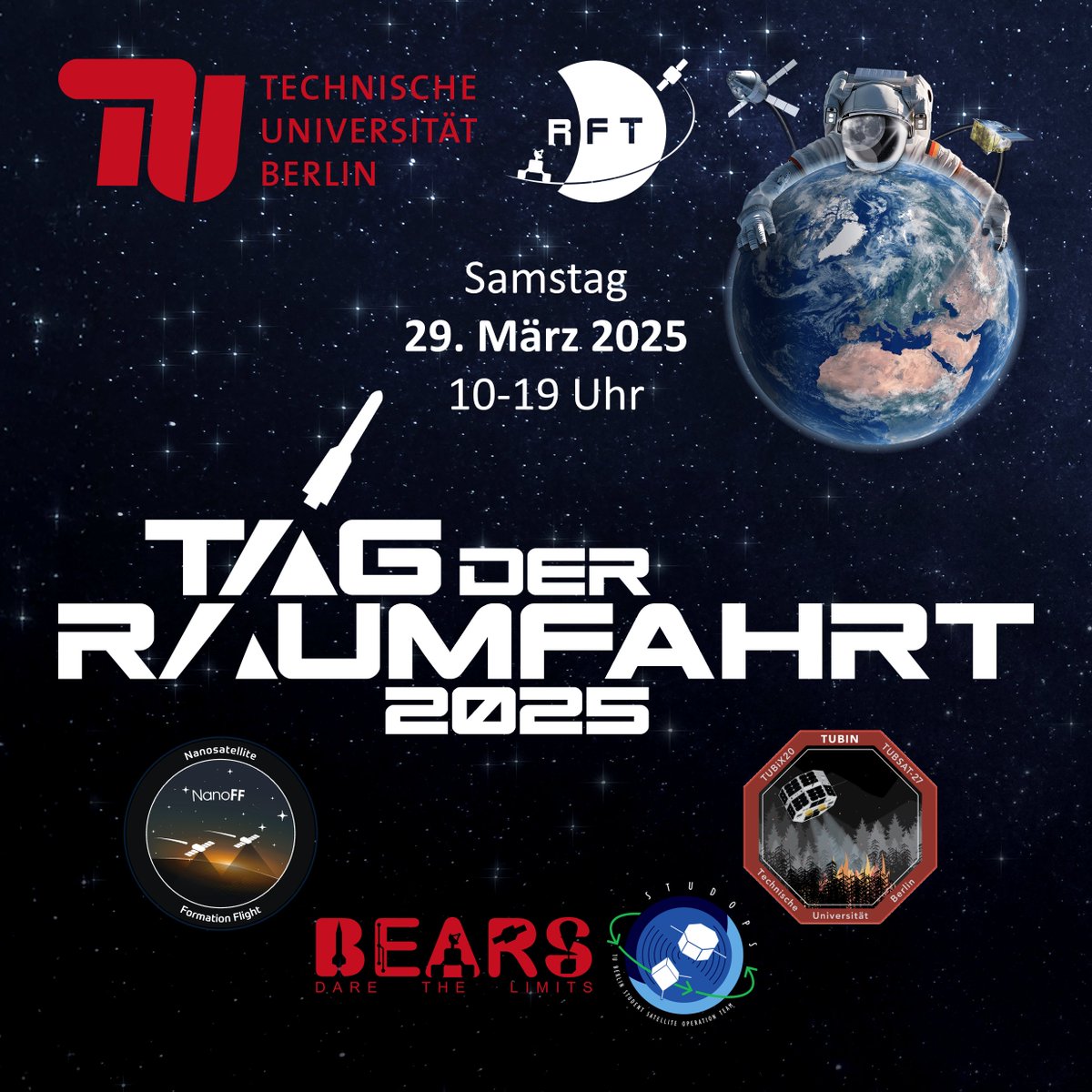 Zum #TagderRaumfahrt von <a href="/DLR_SpaceAgency/">Deutsche Raumfahrtagentur</a> öffnen wir unsere Türen🚀🛰️ Dabei geben wir einen Einblick in 30+ Jahre Satellitenentwicklung, aktuelle Projekte und führen live Betrieb mit Satelliten durch.

🗓️ 29.03.2025, 10-19 Uhr, ca. alle 2 h
🌐Anmeldung: tagderraumfahrt25.de/teilnehmer/fac…
