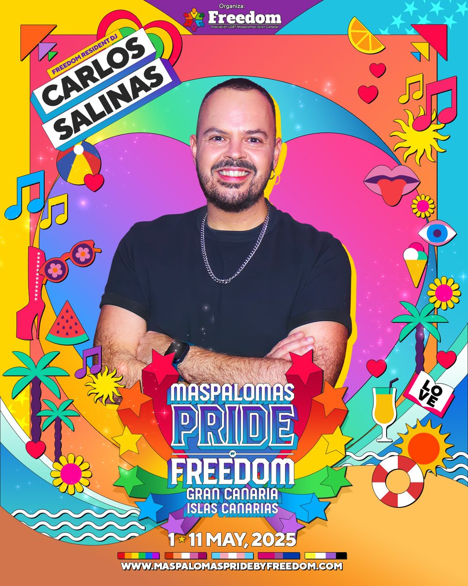 ✨🎧 NEW DJ ANNOUNCEMENT! 🎧✨
Get ready to groove with the Spanish DJ <a href="/CarlosSalinasDJ/">Carlos Salinas</a> at Maspalomas Pride By Freedom 2025 🌟🏳️‍🌈.
From May 1st to 11th, enjoy days filled with music, love, and pride at the heart of Yumbo, in Maspalomas, Gran Canaria 🏖️