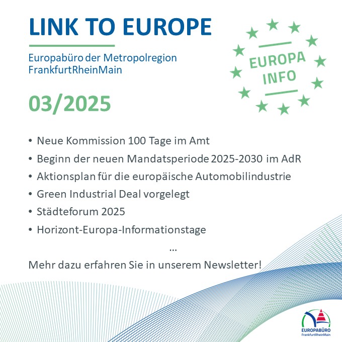 📣Im #EuropaInfo 03/25 berichten wir über den Clean Industrial Deal als neue Leitinitiative der EU &amp; ziehen Bilanz zu den ersten 100 Tagen der Europäischen Kommission. Wir informieren zudem über verschiedene Angebote zum Thema kommunale Partnerschaften.👉europabuero-frm.de/media/custom/2…