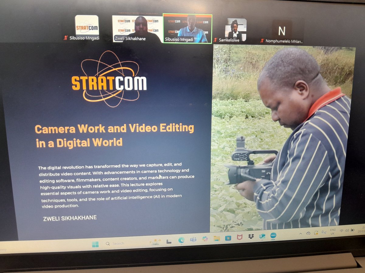 stratcommedia's tweet photo. 🚨 We are LIVE! 🚨

The session on Camera Work and Video Editing in a Digital World with Zweli Sikhakhane is ongoing. Explore essential techniques and tools.
🎥✨ #StratcomMedia #VideoEditing #CameraWork #AIinProduction #DigitalCreativity #ContentCreation #FilmmakingTech https://t.co/epWr3rd8Q0