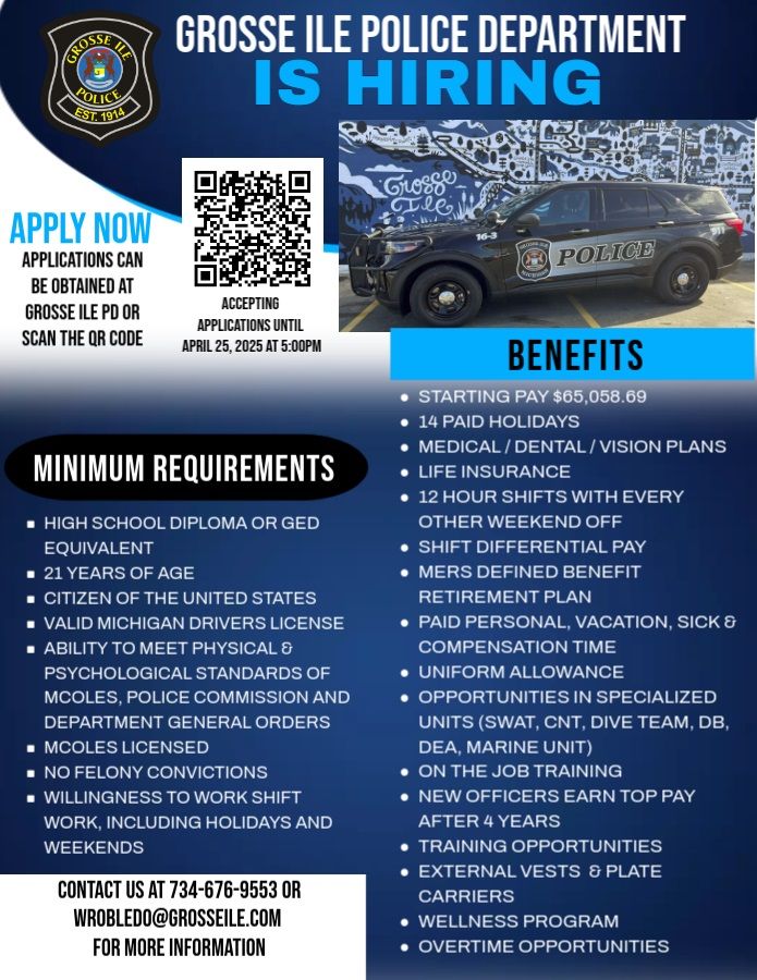 The Grosse Ile Police Department is Hiring!