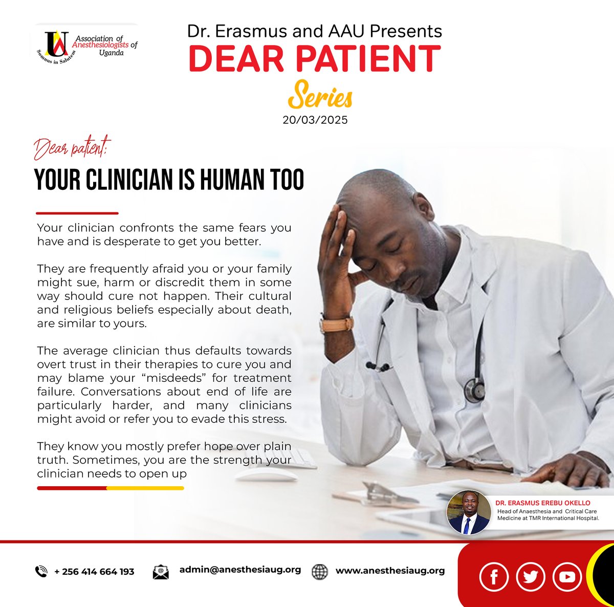Dear Patient: Your clinician shares your fears and wants you to get better. They worry about lawsuits, harm, or being discredited if treatment fails. They know you prefer hope over harsh truth. Sometimes, you are the strength they need to open up.
#DearPatientSeries