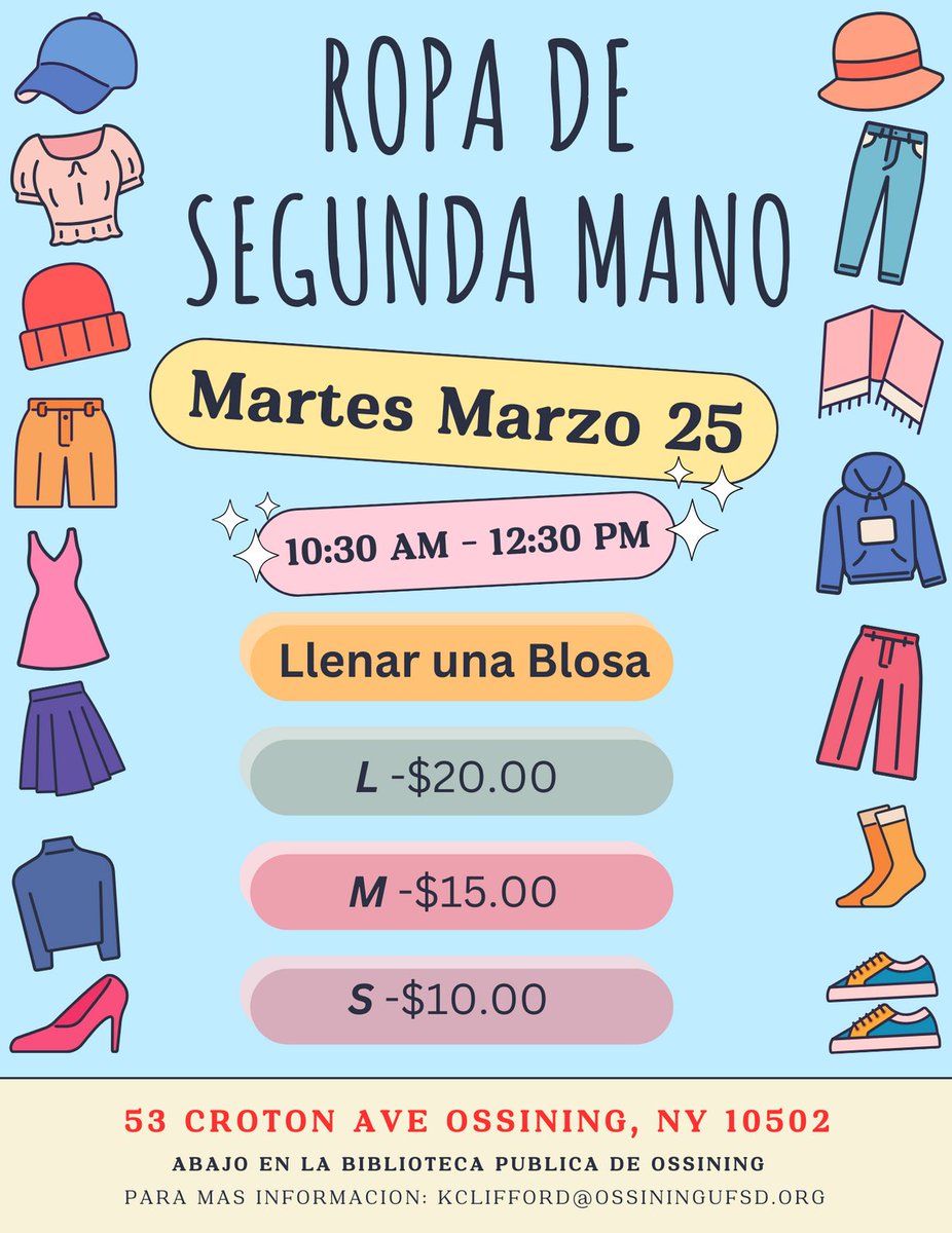 Ossining UFSD (@ossiningschools) on Twitter photo Mark your calendar for our Thrift pop up store at the Ossining Public Library on March 25! #opride <a href="/KcliffOhssped/">Kim Clifford</a> Mark your calendar for our Thrift pop up store at the Ossining Public Library on March 25! #opride <a href="/KcliffOhssped/">Kim Clifford</a>