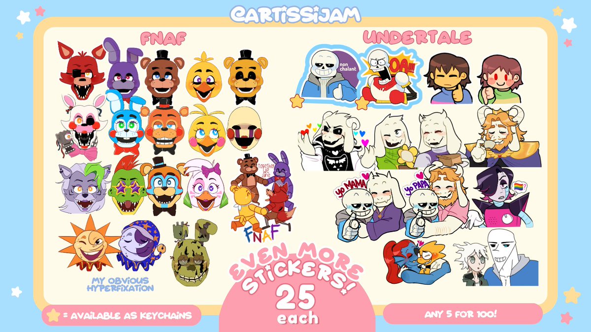 [RTs appreciated!!!!🩵⭐️] (1/2)
#CosCarni2025 catalog!! ILL BE AT LE04 EXHIBITOR AREA!!!!! first time goin on my own so say hiiiiiiiiiiii

DM me for reservations! Leftovers will be at shopee after 🩵🩵
(items w blue outline are available as keychains!)
