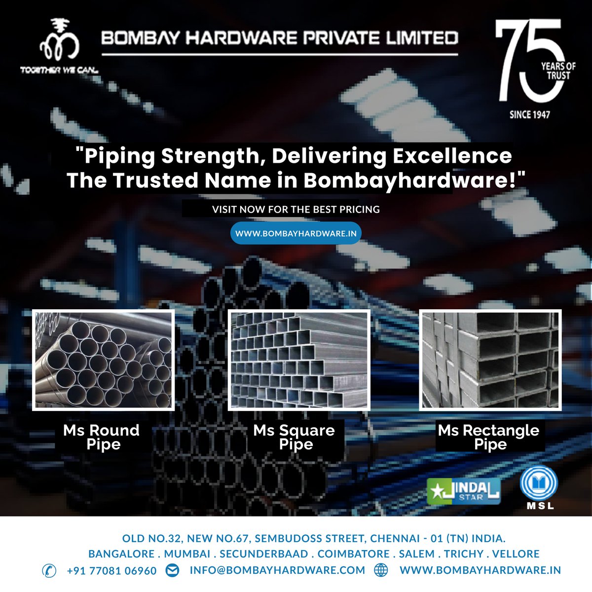 bombayhardwares's tweet image. From MS Round, Square, and Rectangle Pipes,we provide the strongest foundation for your projects. 

Shop Now: bombayhardware.in

#BombayHardware #PipingExcellence #MSPipes #IPL2025 #KKRvRCB