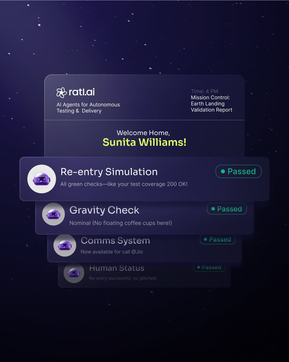 ratlaitech's tweet photo. Welcome back #SunitaWilliams!
#WithLoveFromRatl https://t.co/4iQq08HXtc