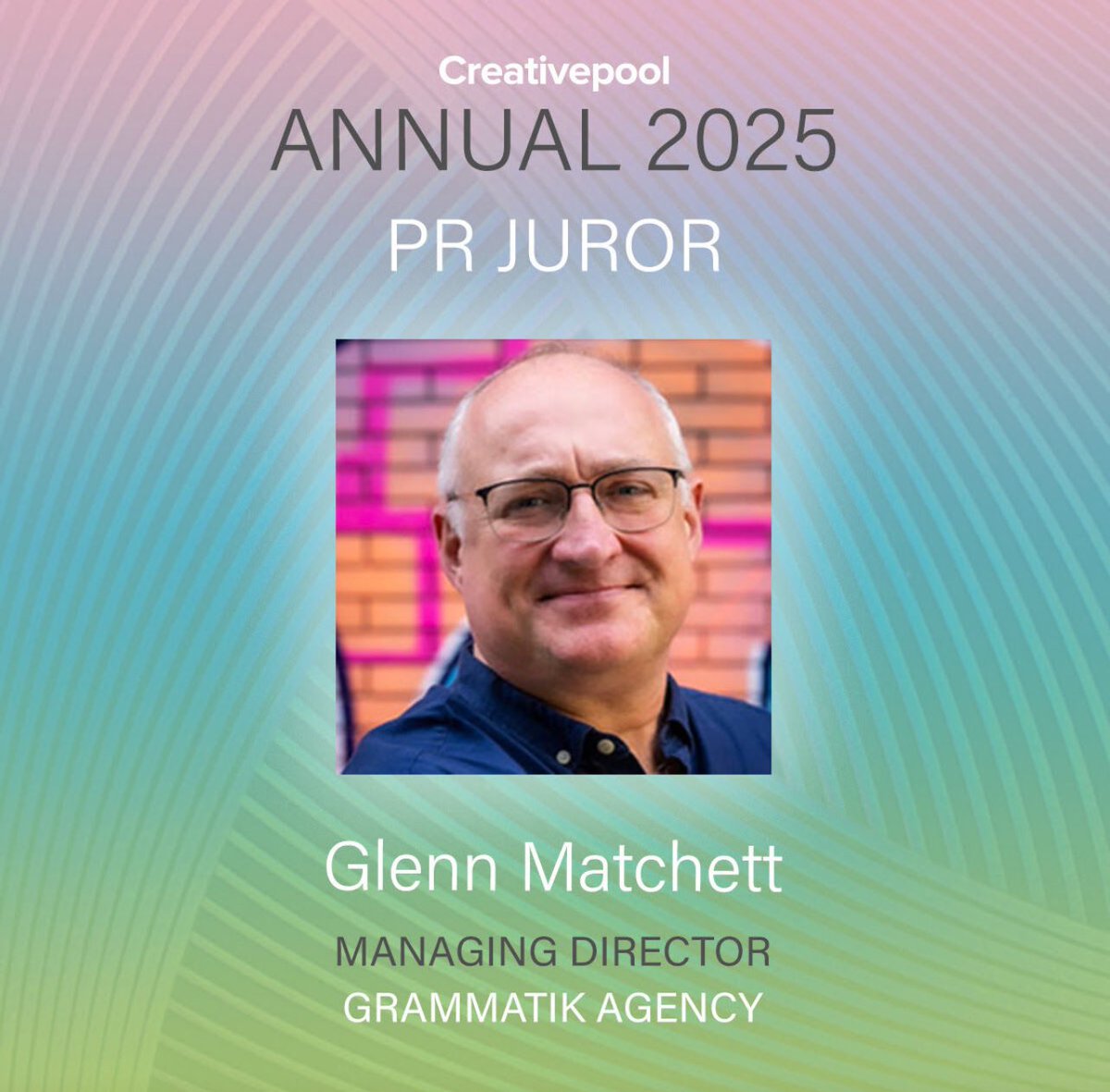 We're pleased to announce that our Managing Director, Glenn Matchett will serve on the PR jury of the Creativepool Annual 2025 Awards.
<a href="/Creativepool/">Creativepool</a> 
#Annual2025