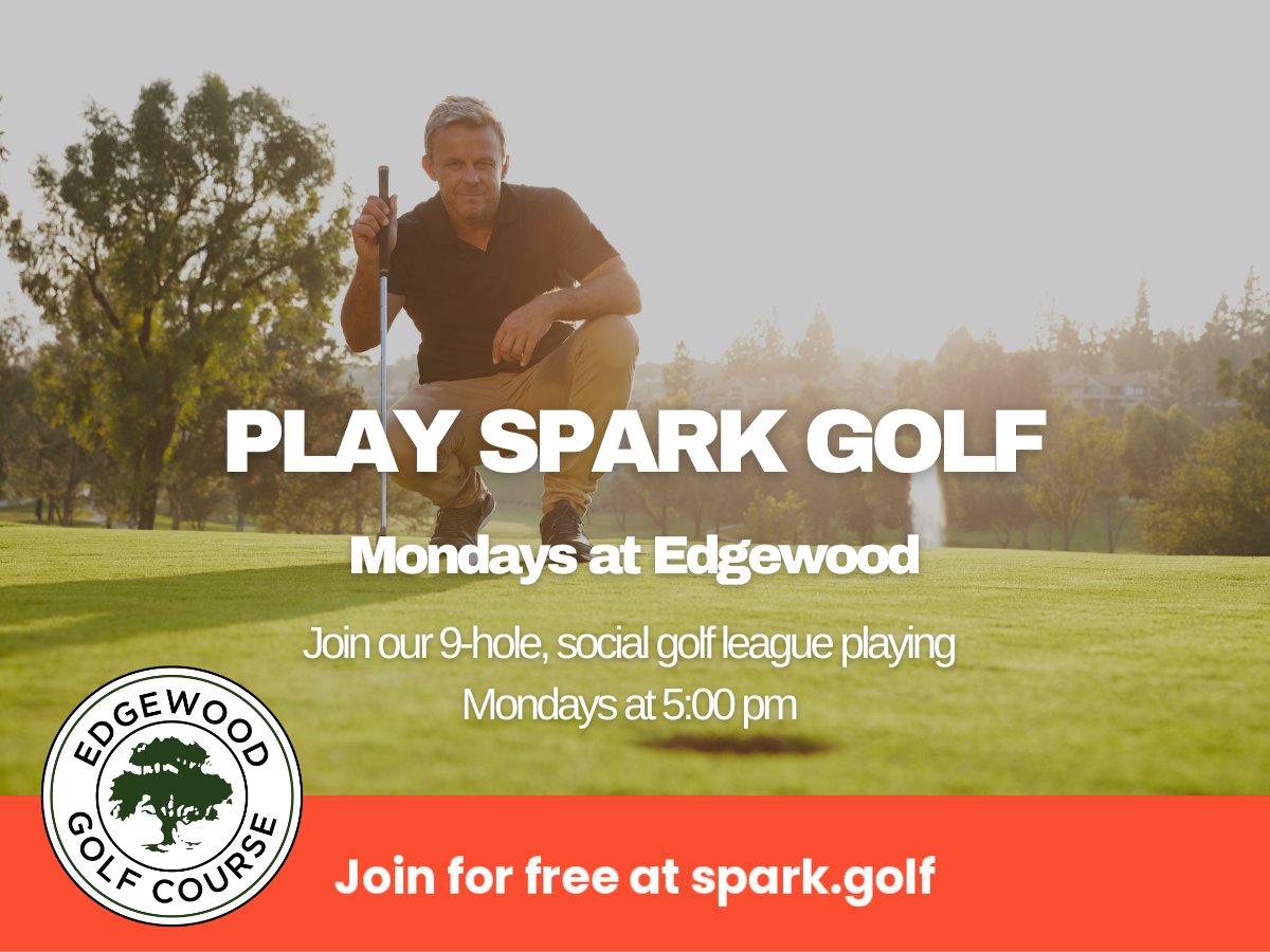 Spark Golf league returns to Edgewood starting on Monday, April 21.

This 9-hole, social golf league is played under a relaxed set of rules to make the experience casual and fun with a touch of friendly competition.

Joining is free! 

spark.golf/golf-leagues/e…