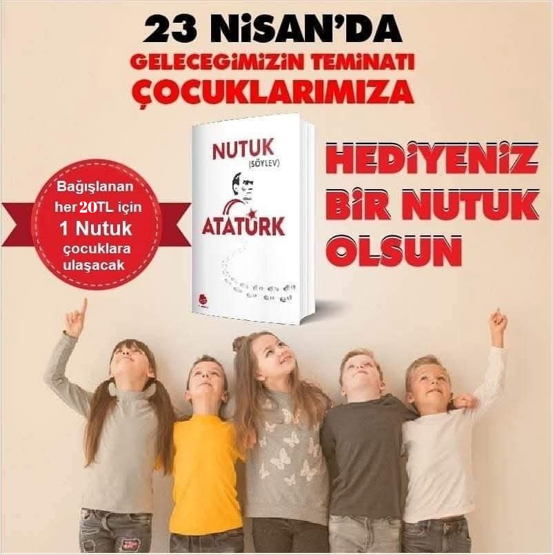 Her yıl geleneksel olarak gerçekleştirdiğimiz "Bayram Hediyesi Nutuk" kampanyamıza desteklerinizi bekliyoruz. Bağışlarınıza göre ekstra baskı da yapacağız. 23 Nisanda onlarca okulda çocuklarımıza Nutuk hediye edeceğiz. Destek olup paylaşır mısınız? İletişim: 0544 668 13 98