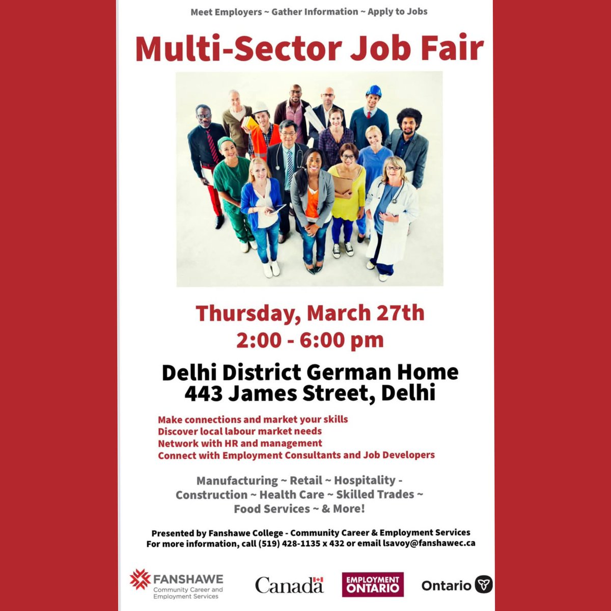 ACEProgram447's tweet image. Our friends over at Community Career and Employment Services, Fanshawe are hosting a Multi Sector Job Fair one week from today! 
Great way to learn about some options when it comes to your next career move.
