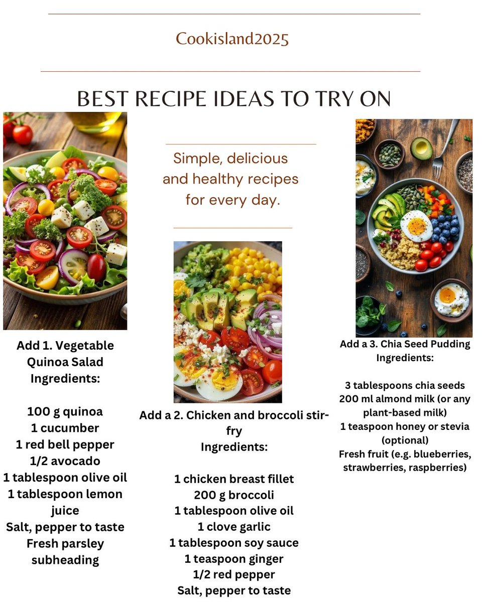For more recipes, visit the website! Website link in : digistore24.com/redir/471395/k… 

#HealthyEating
#QuinoaSalad
#WeightLossFoods
#Vegan
#FreshVegetables
#NutrientRich
#CleanEating 

#HealthyFoods
#StirFry
#HighProtein
#Broccoli
#Diet
#QuickAndEasy
#ChickenRecipes 
#ChiaPudding