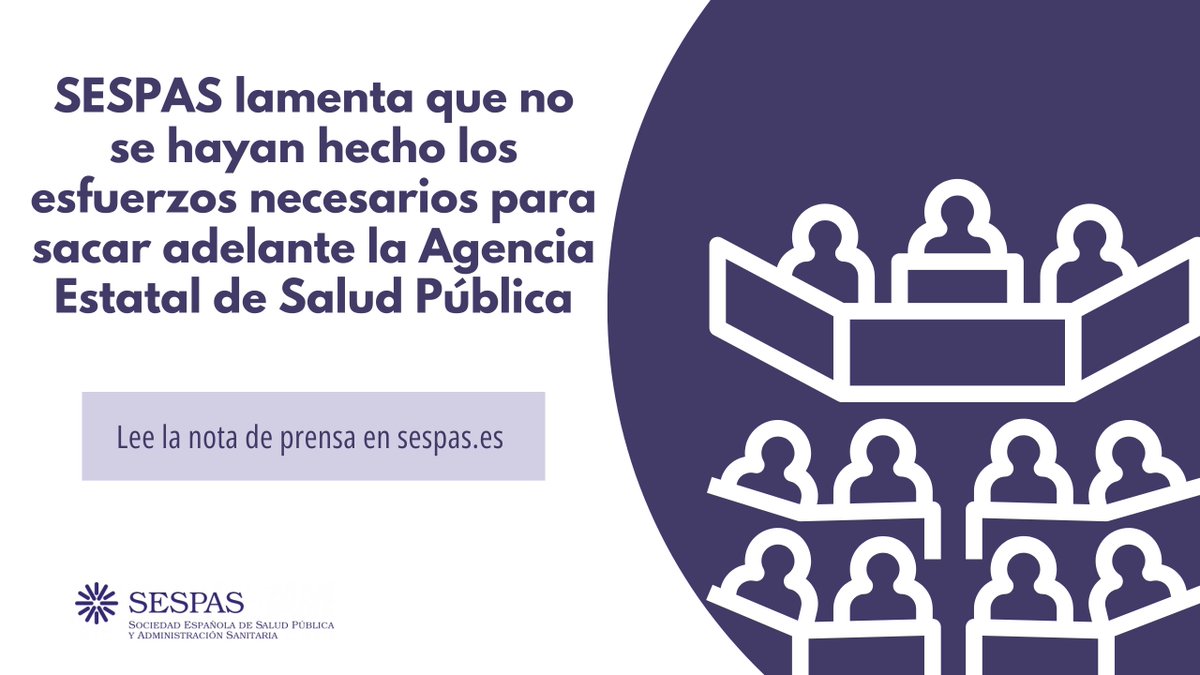 🔴SESPAS lamenta que hoy en el Congreso de los Diputados se haya perdido la oportunidad histórica de sacar adelante la Agencia Estatal de Salud Pública (AESAP) tras más de una década de trabajo.

💪La AESAP es una herramienta muy necesaria para mejorar y fortalecer la salud