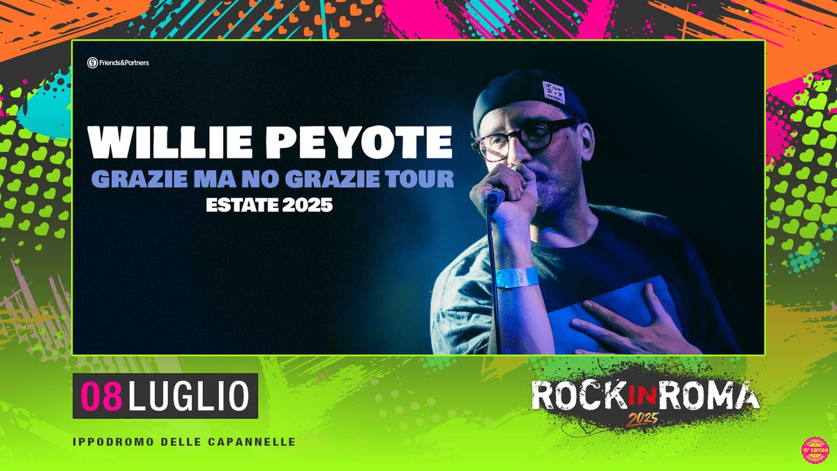 Il “GRAZIE MA NO GRAZIE TOUR - ESTATE 2025” di Willie Peyote arriva nella Capitale!

8 LUGLIO 2025 | <a href="/willie_peyote/">Willie Peyote</a> @ Rock in Roma
📍 Ippodromo delle Capannelle

Biglietti disponibili su <a href="/TicketOneIT/">TicketOne</a>  dalle h 18 di oggi