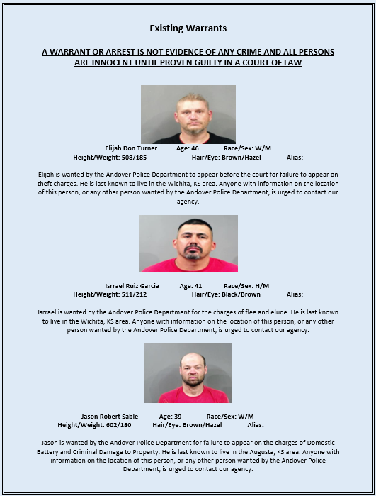 AndoverKSPD's tweet photo. Those arrested are presumed innocent until proven guilty in a court of law. Anyone with information about crimes in our area are encouraged to contact the Andover Police Department at (316) 733-5177. https://t.co/uYtFFsqeJX