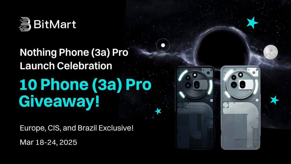 AirdropNinjaPro's tweet photo. 🚀 Celebrate the launch of the @nothing Phone (3a) Pro with #BitMart! 

🎉  We’re giving away 10 #NothingPhone (3a) Pro to the top traders! 📱💥  

🌍 Exclusive for Europe, CIS, and Brazil  

📅 Mar 18-24, 2025  

Join Now : https://t.co/cGGurJ3Ms6

Get ready to engage, trade, and earn! 💪  

#Giveaway #Crypto #SpotTrading