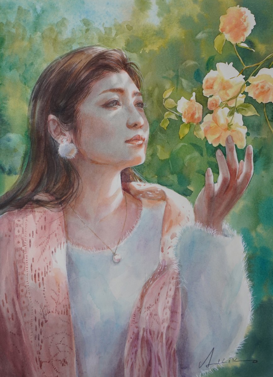 kurage3gou's tweet photo. 秋薔薇とそれを愛でる
あなたの美しさ…
「秋日和」
ギャラリーアーク【美の饗宴展】に
出してる作品です😀
私の中では少なめの明るい光の中の作品になりました✨
この日は本当に神的に光が綺麗な日で✨
#galleryARK #美人画 #人物画
#水彩画 #透明水彩 #水彩
#油彩画 #ギャラリーアーク https://t.co/X4ODslKwfU