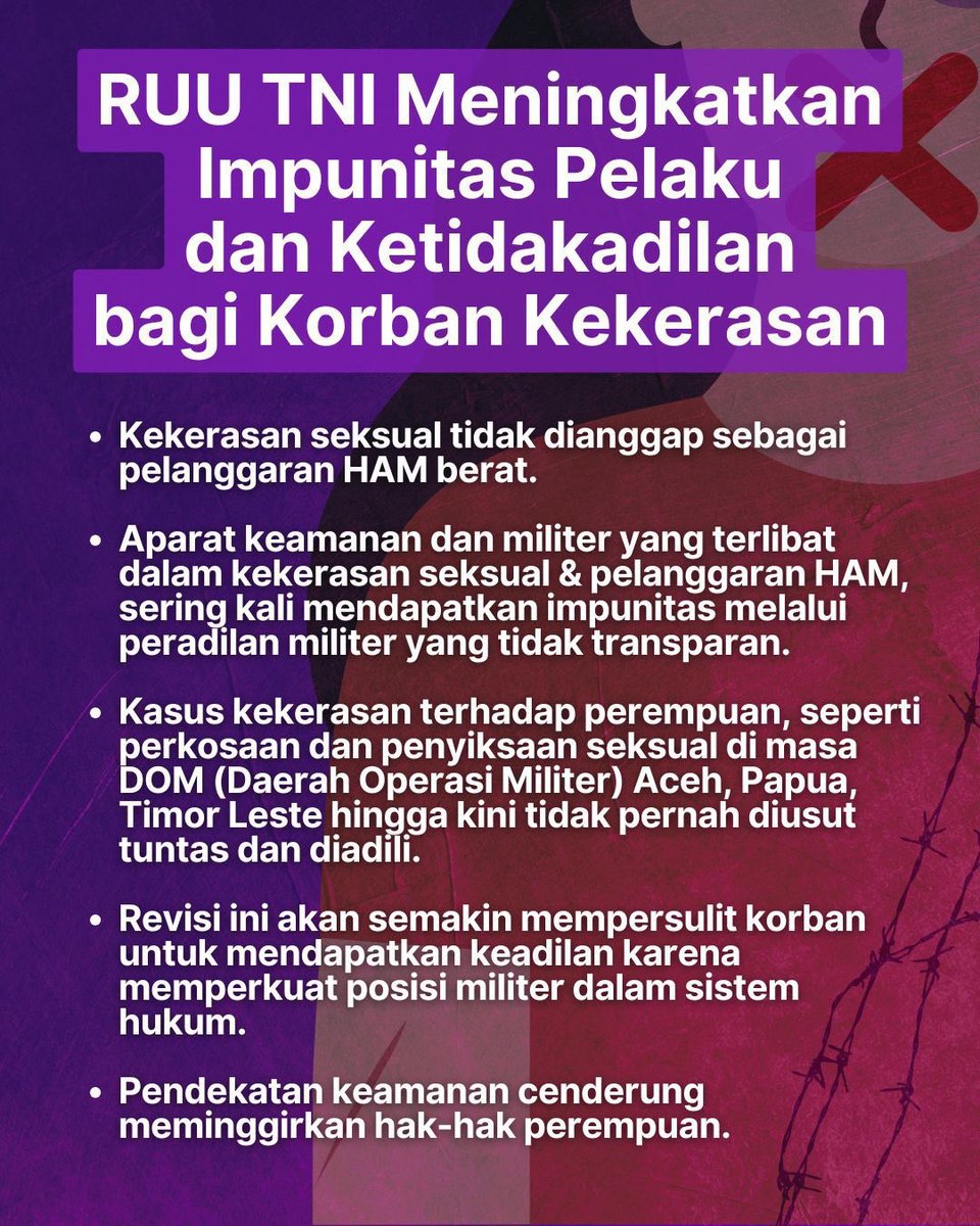 Let me drop this first

PEREMPUAN MENOLAK REVISI UU TNI, PEREMPUAN MELAWAN

#TolakRUUTNI
#TolakRevisiUUTNI
#PeringatanDarurat 
#IndonesiaGelap
#TolakDwifungsiABRI