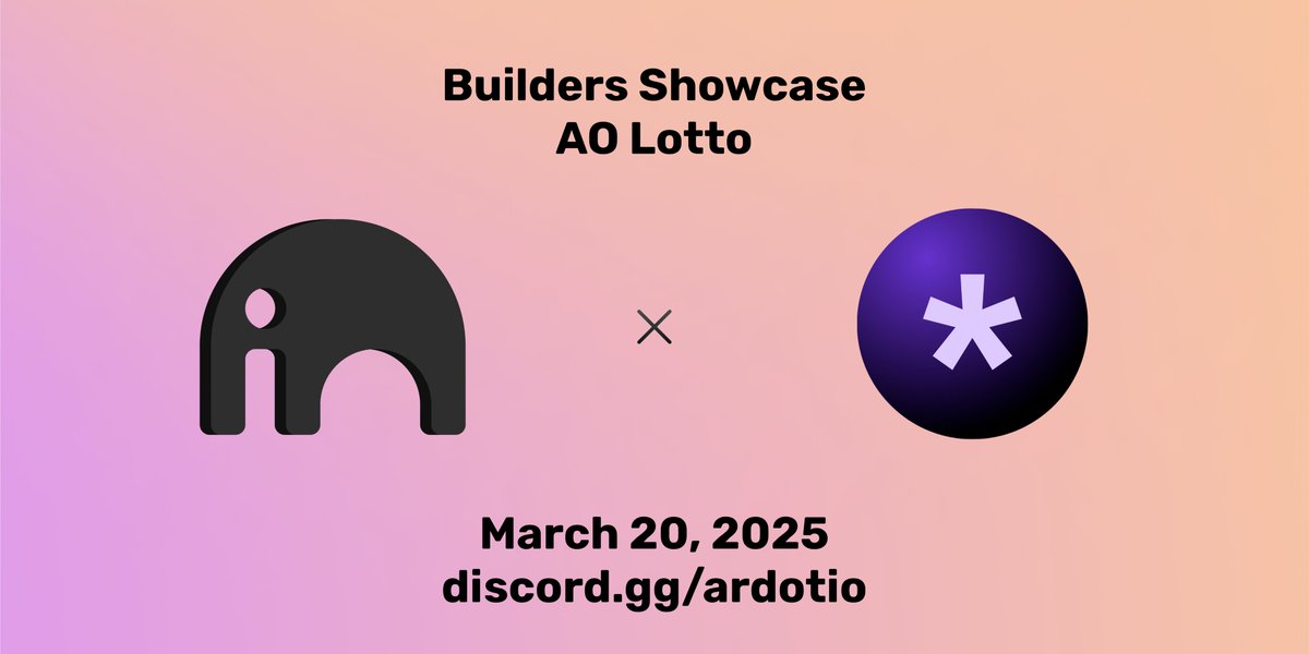 ar_io_network's tweet image. The @aolotto_dao team is doing our Builders Showcase in Discord at 11am ET today! 🥳🐘

Learn what inspired the team to build a decentralized lottery in the @aoTheComputer ecosystem and how they are leveraging the First Permanent Cloud Network!